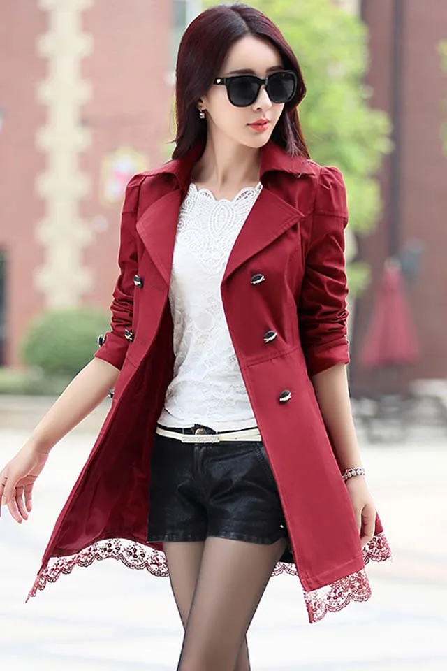Fashion Solid Color Lightweight Coats Spring Fall Lapel Women Trench Coats