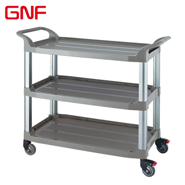 GNF 3 Shelf Plastic Food Service Trolley Cart 4 Wheels Cleaning for