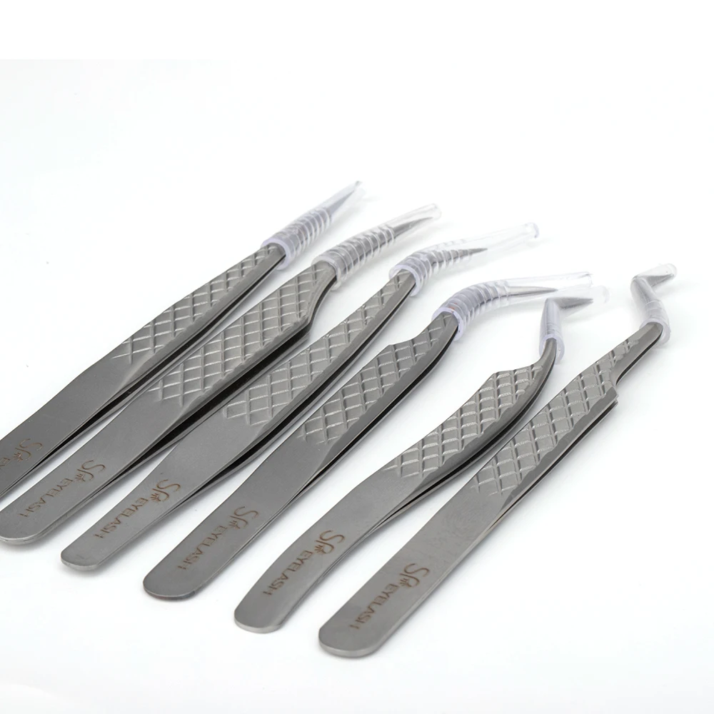 Custom Logo Professional Lash Grafting Grip Tweezer 90 45 Degree Volume Eyelash Tweezer Eyelash Extension Tweezer