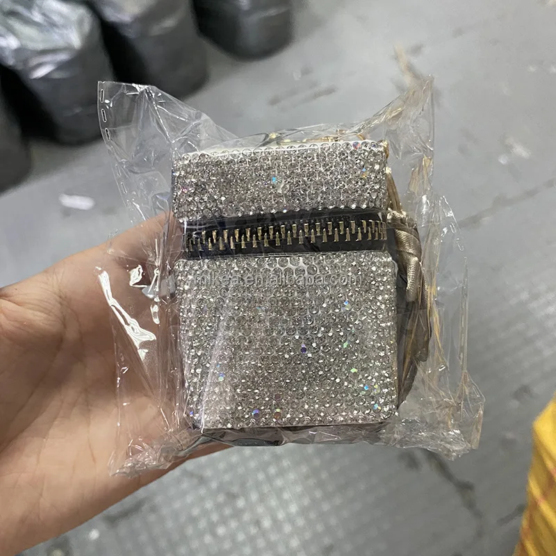 Bling Diamond Rhinestone Earphone Bag Airpod Bag Mini Lipstick Case Holder for Purse Bling Self Defense Airpod Holder
