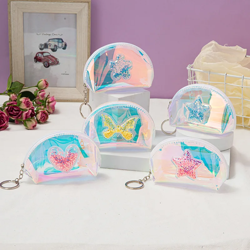 Полукруглый бумажник в форме ракушки новый милый плавный песок ослепительно красочный ручной клади с сумкой лазерный маленький из искусственной кожи