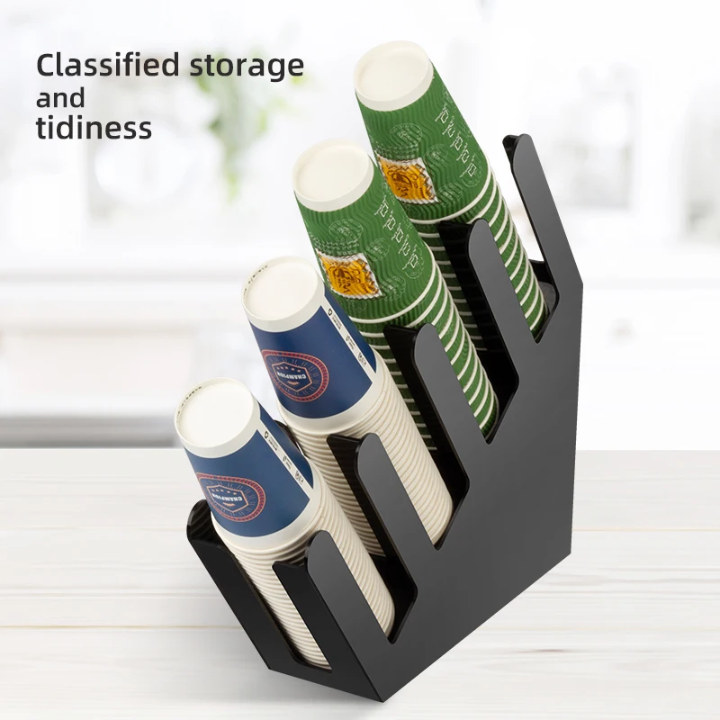 Hot sale coffee shop condiment rack storage box 4 grid black acrylic cup holder