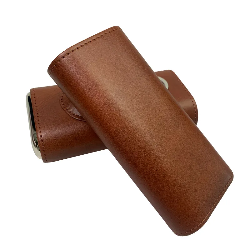 Custom Logo Cigar Boxes barrel Portable Pocket Cigar Travel Humidor Cabinet Luxury Leather Cigar Case with Cutter