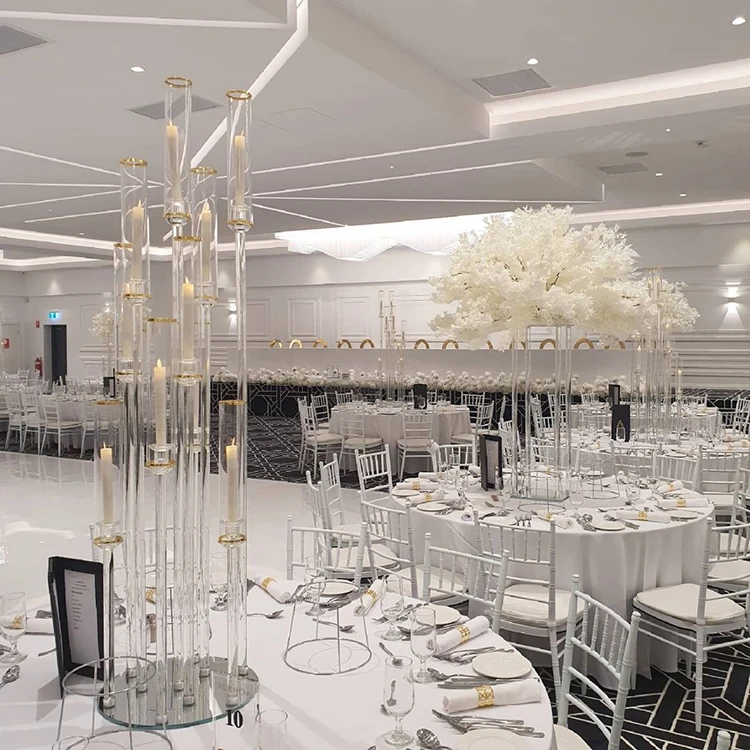 High quality 100cm tall round base K9 crystal beaded wedding wedding decoration walkway pillar candle holders 10 arms