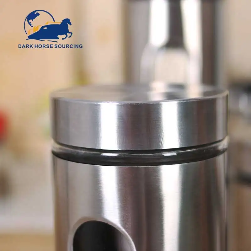 Newest Kitchen supplies sealed visual glass stainless steel food storage jar grains food container jar