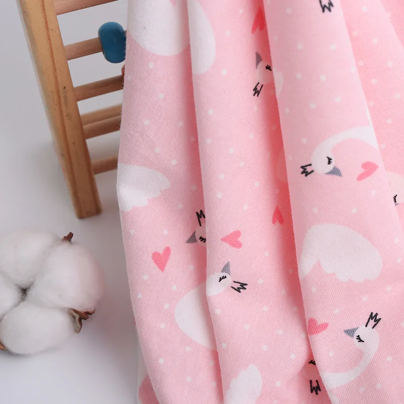 Cartoon Print Baby 100% Cotton Knitted Jersey Interlock Fabric Wholesale Dty Double Brushed Poly Baby Jersey Fabric