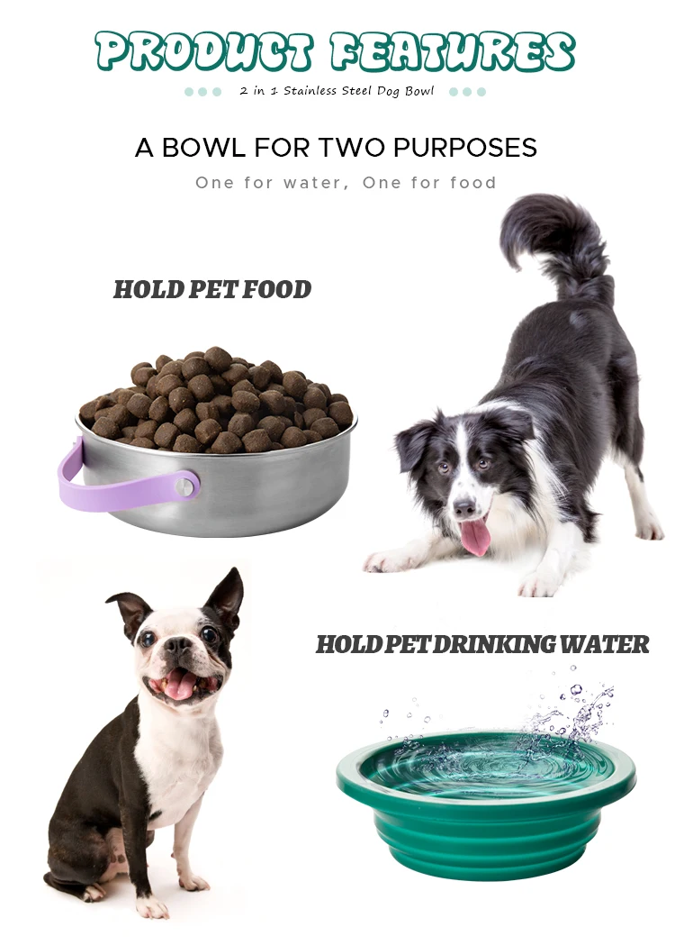 2024 New Design 32oz Dog Food Bowl with Detachable Water Bowl, 2 in 1 Design Pet Feeding Dish, Stainless Steel Dog Feeder