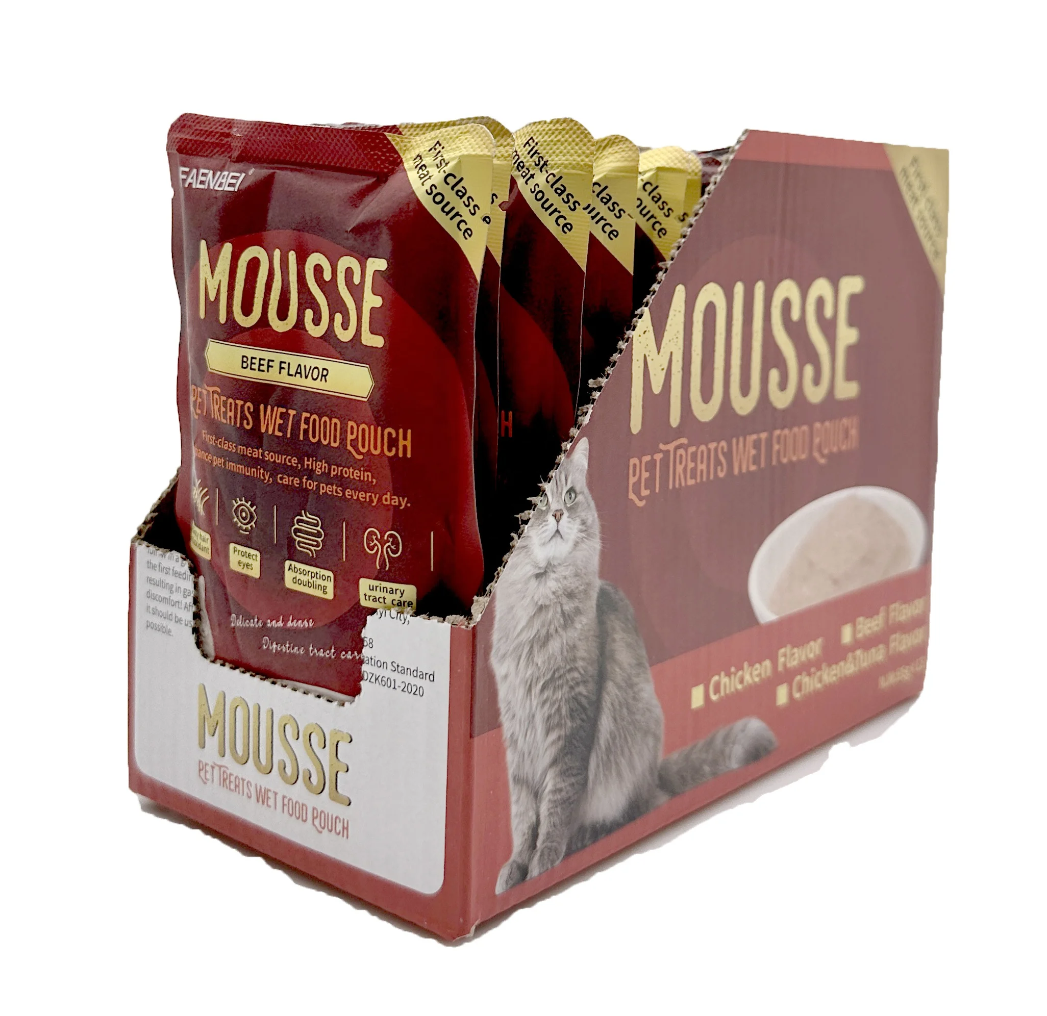 FAENBEI мокрый корм для кошек домашних животных тунец в желе ароматизатор влажный 85 г мешочке от китайского оптовика