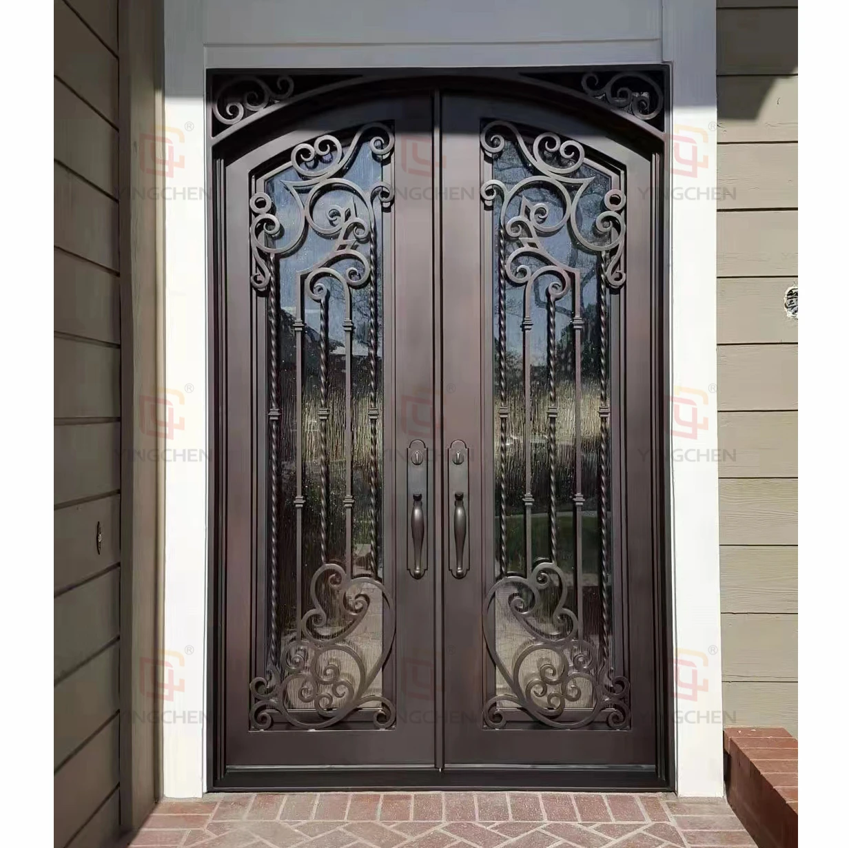 Modern Main Entrance House Security Double Front Doors Wholesale Price Exterior Wrought Iron Door