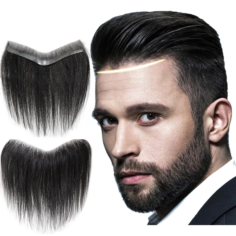 Front Men Toupee 100% Human Hair Piece For Men V Style Front Toupee Wig Remy Hair With Thin Skin Base Natural Hairline Toupee
