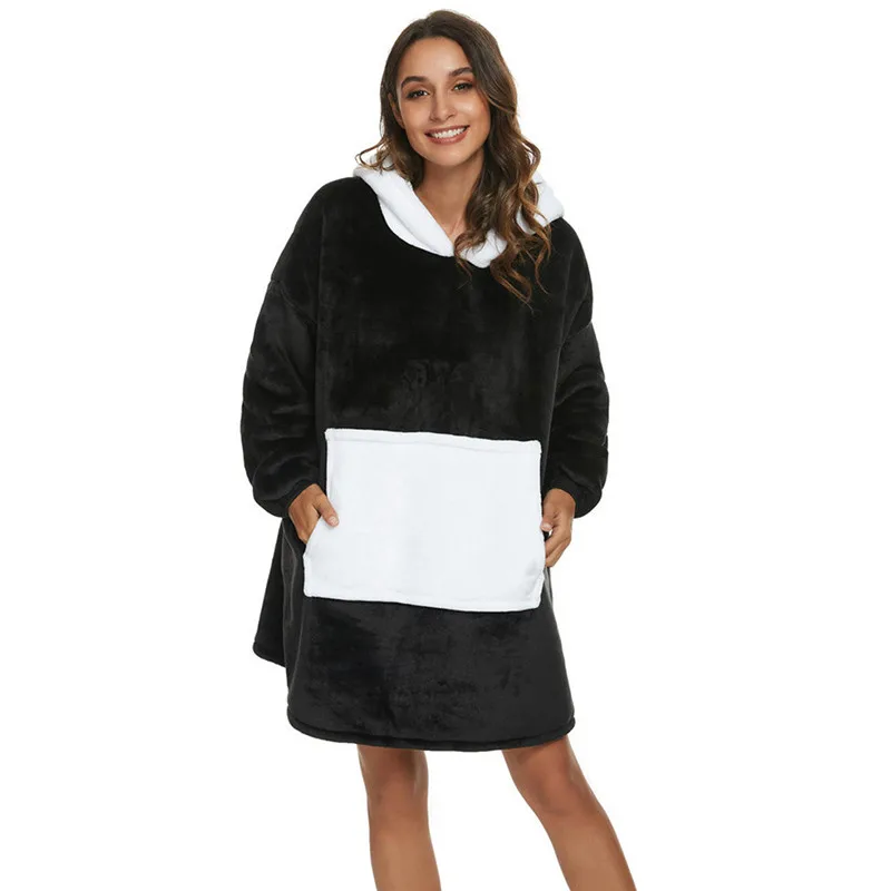 Wholesale Winter Sweat Suit Flannel Pullover Hooded Sweaters One Piece Dinosaur Pajamas Women Wearable Oversize Hoodie Blanket