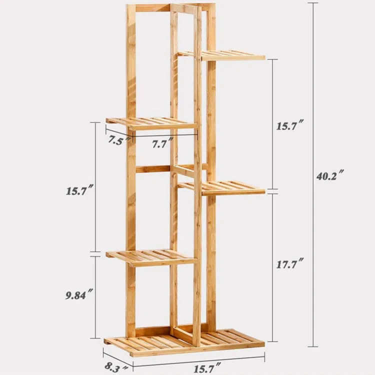 custom 5-tiers Bamboo Vase Shelf Stand Adjustable vase rack Multi Function Wooden planter Flower rack for Indoor and Outdoor for wholesale