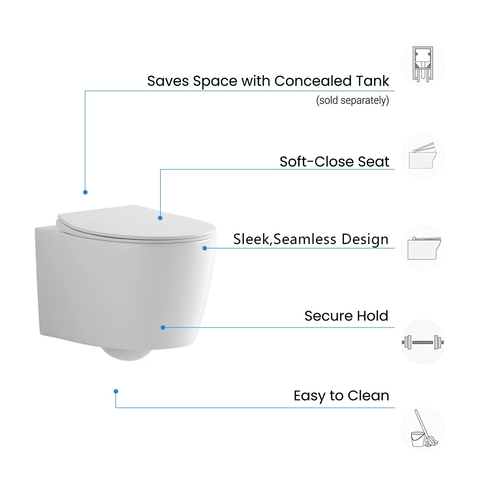 BTO European wc Vaso Sanitario wall mount p-trap Toilet  wall hung toilet with tank Rimless with concealed cistern