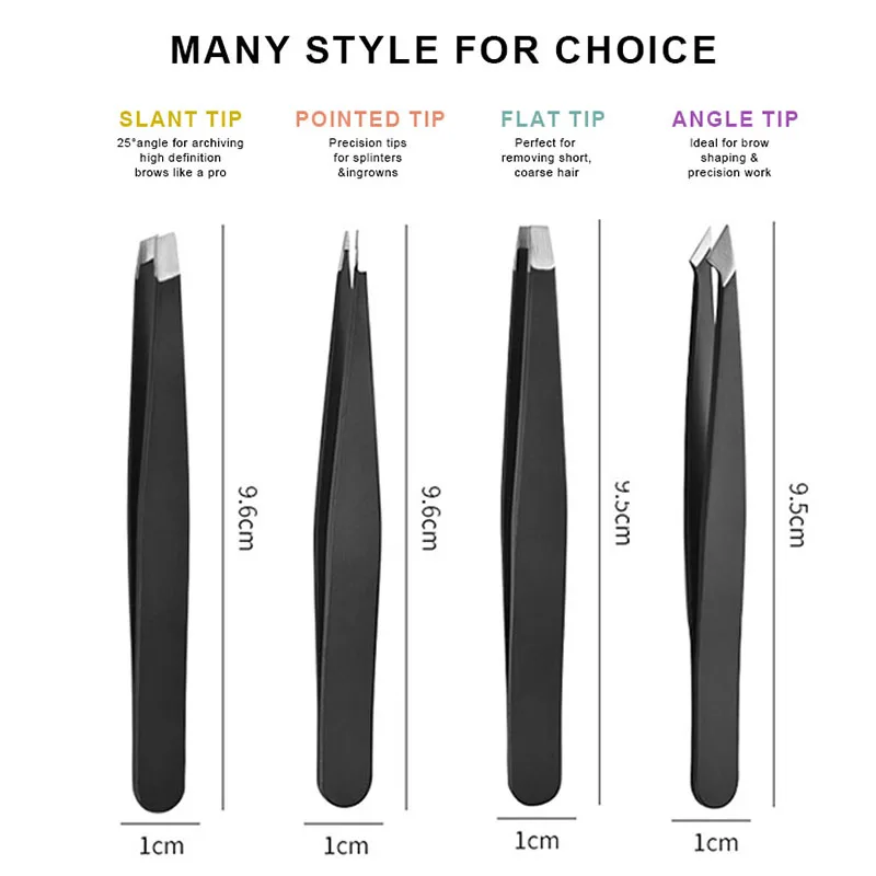 Hot Sale Eyebrow Trimmer Tweezers Set Curved Brow Scissors With Black PU Travel Case Eyelash Tweezer Kit