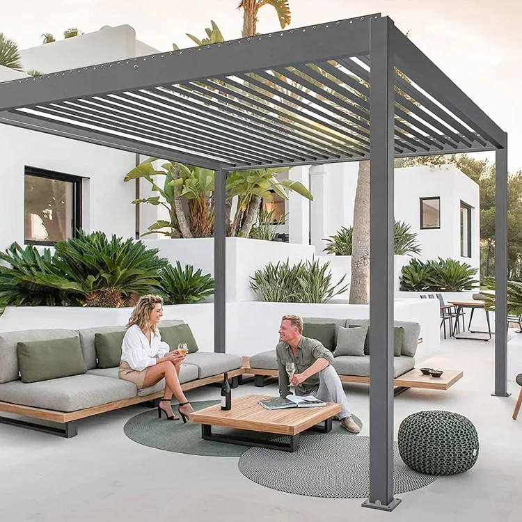 Custom Garden Free Standing Waterproof Motorized Aluminio Louver Pavilion Gazebo Custom Bioclimatic Aluminium Pergola
