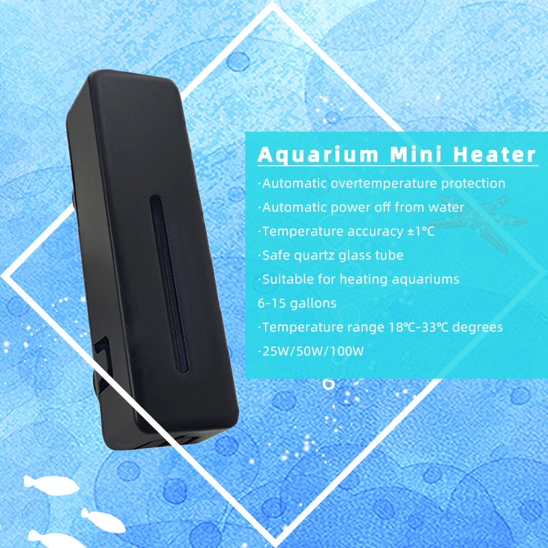 CHIYE Mini Aquarium Heater 25/50/100W Anti-collision Sheath Electric Wire Control Water Heater for Fish Tank