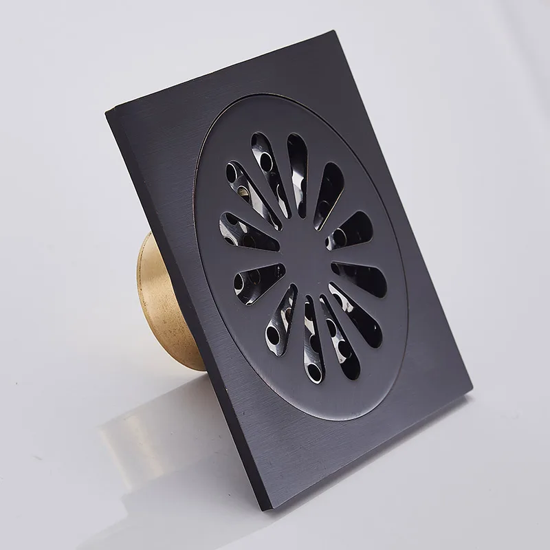 Solid Brass Square black Floor Drain 4 inch Bathroom Shower Floor Drainer