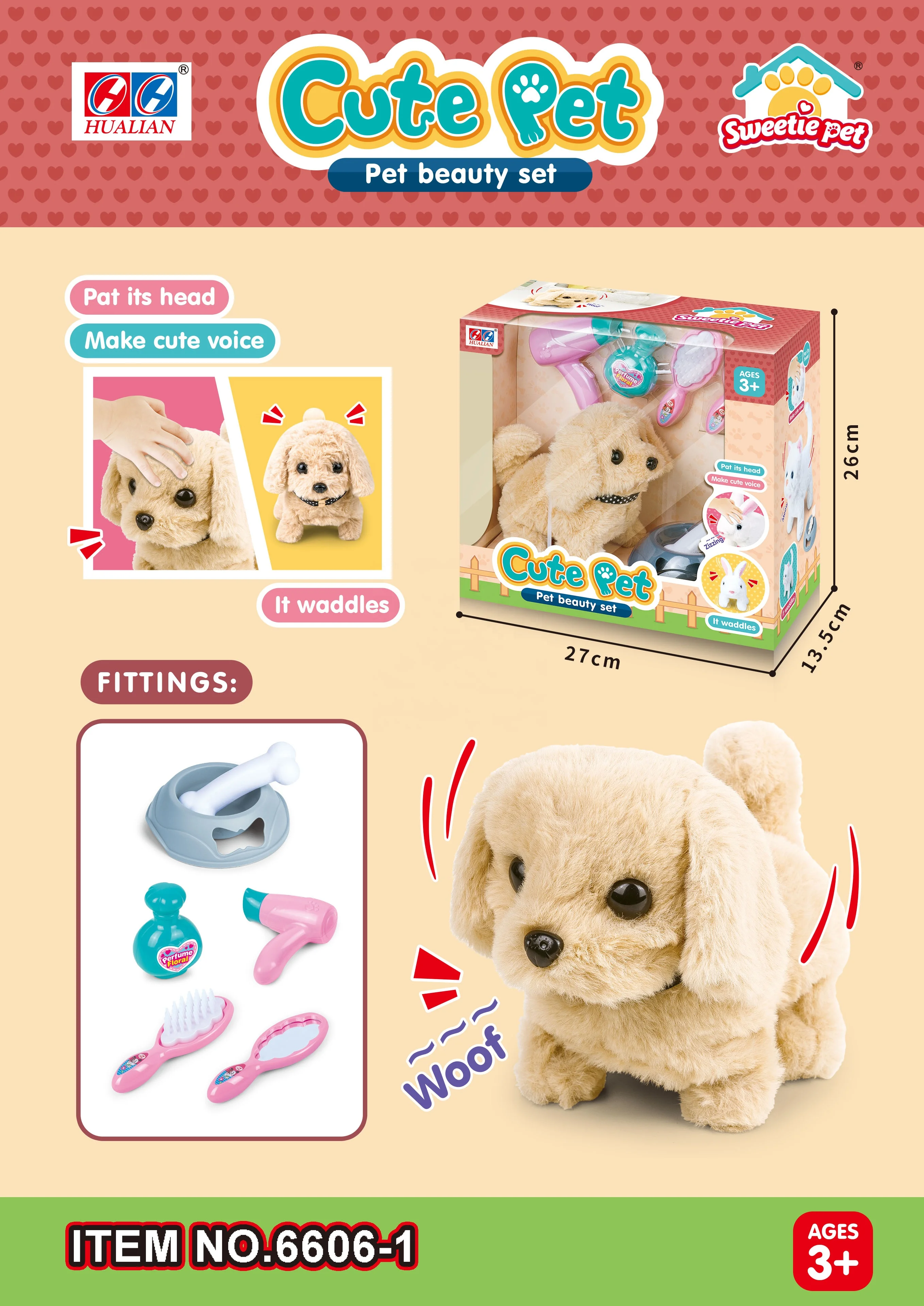 Battery operated Stuffed animal toys electric pet dog walking  with sound for plush toys kid hair beauty set