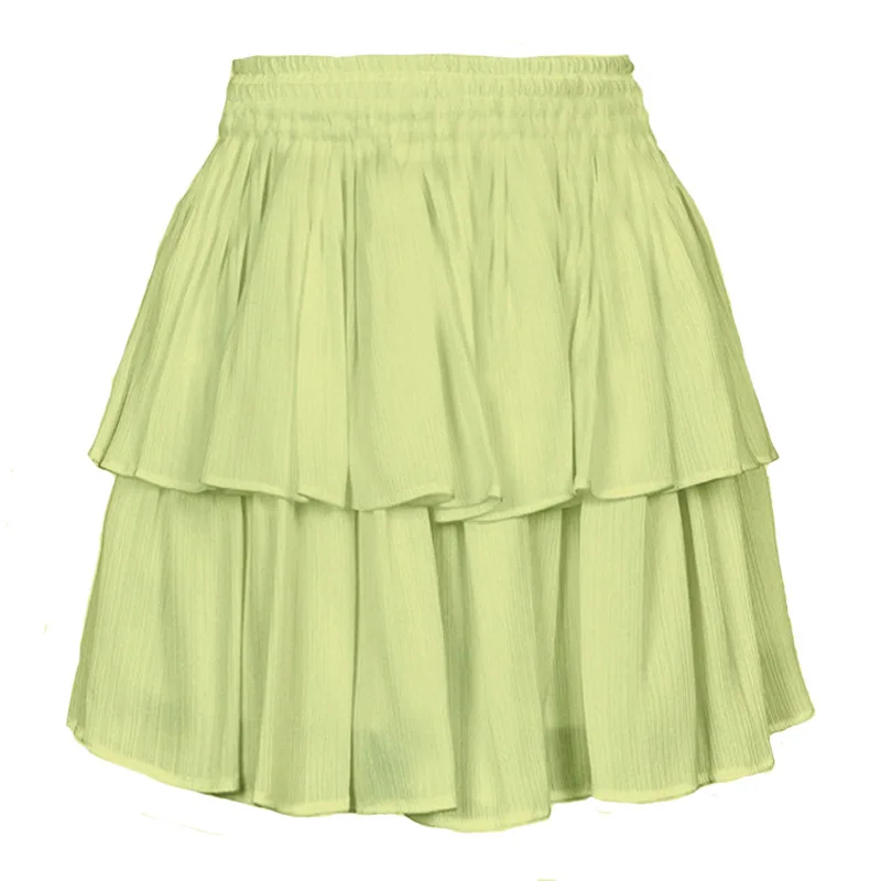 Women High Waist Tiered Ruffle Short Skirt Smocked Layered Elastic Waist A-Line Mini Skirt
