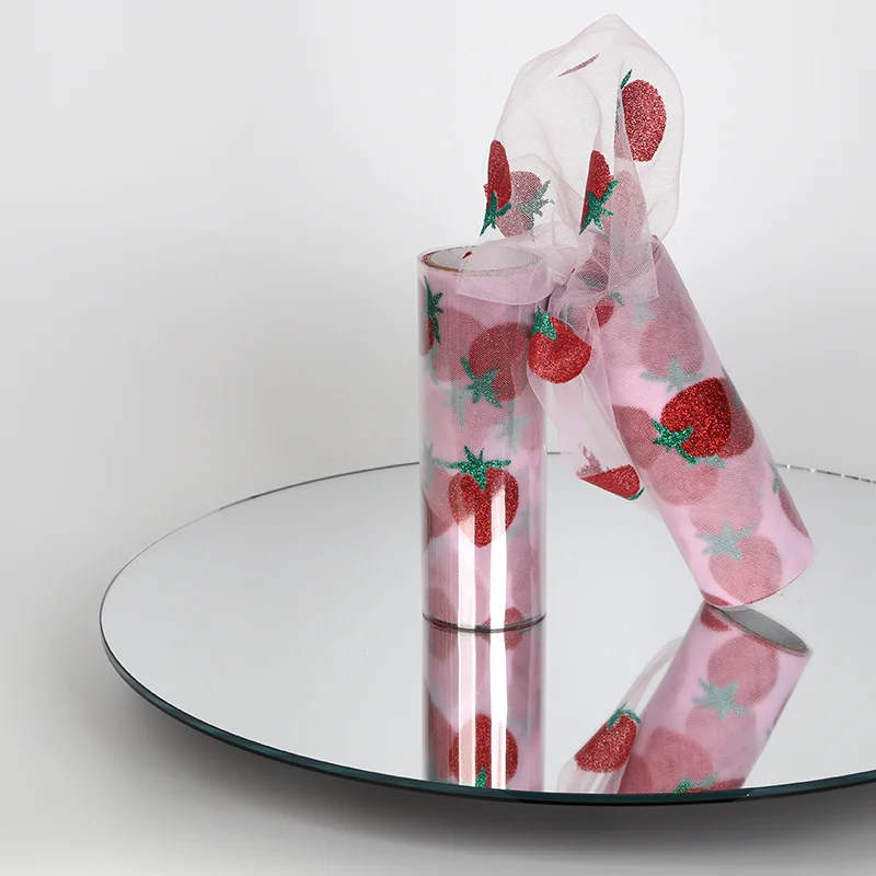 Printed Strawberry Mesh Digital Printing Fabric Glitter Sequin Lace Fabric for Women Dress