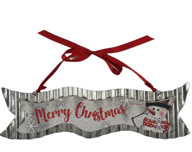 Christmas wooden hanging plaque with metal decoration accept OEM