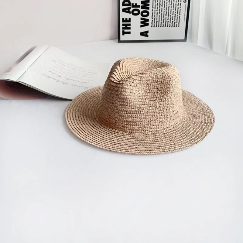 7 Color  Panama Straw Hat Flat Brimmed Hat Summer Beach Sun Hat