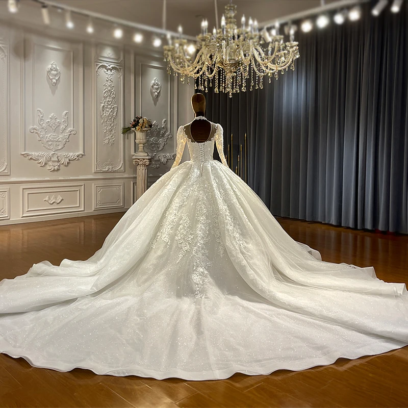 Jancember NS4484 Illusion Beautiful Luxury Ball Gown High Neck Bridal Wedding Dresses