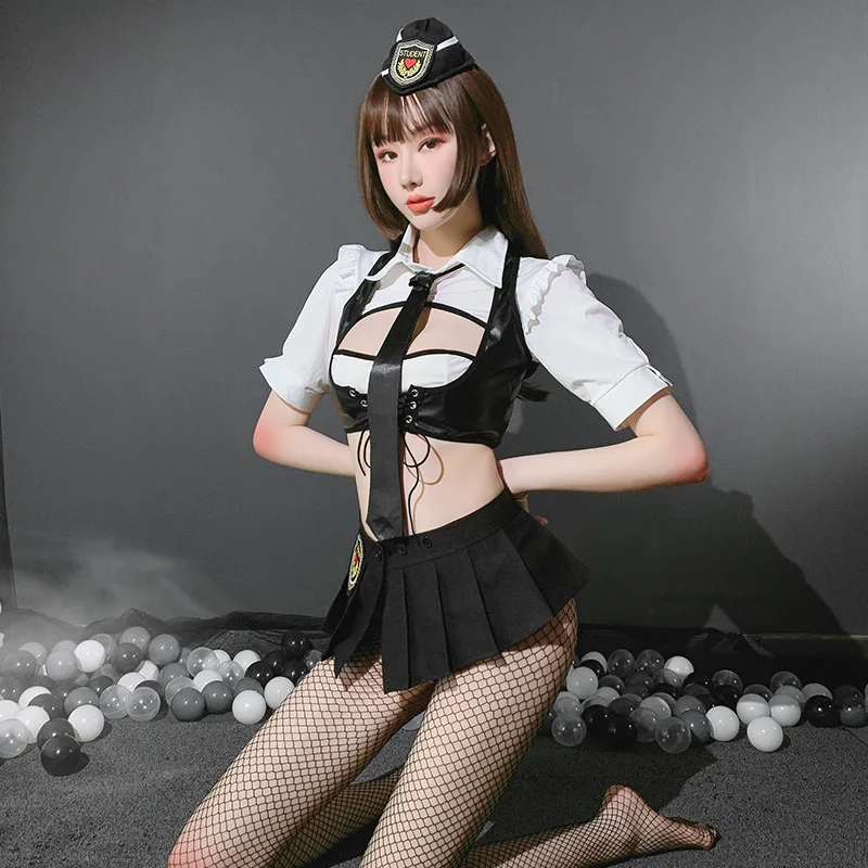 Wholesale top quality babydolls temptation sexy stewardess uniform with Pleated skirt