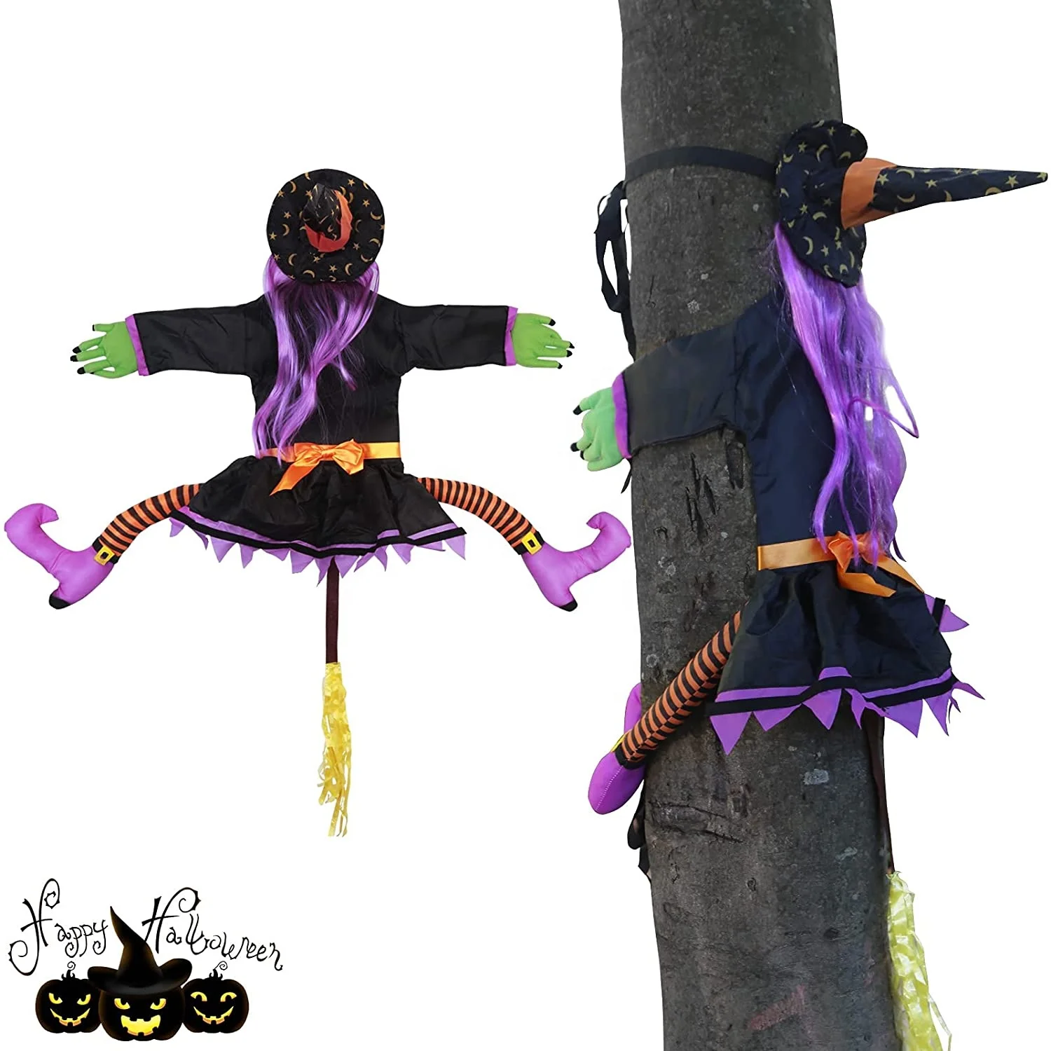 Ready to ship cheap promotion crashing witch into tree halloween crashing witch