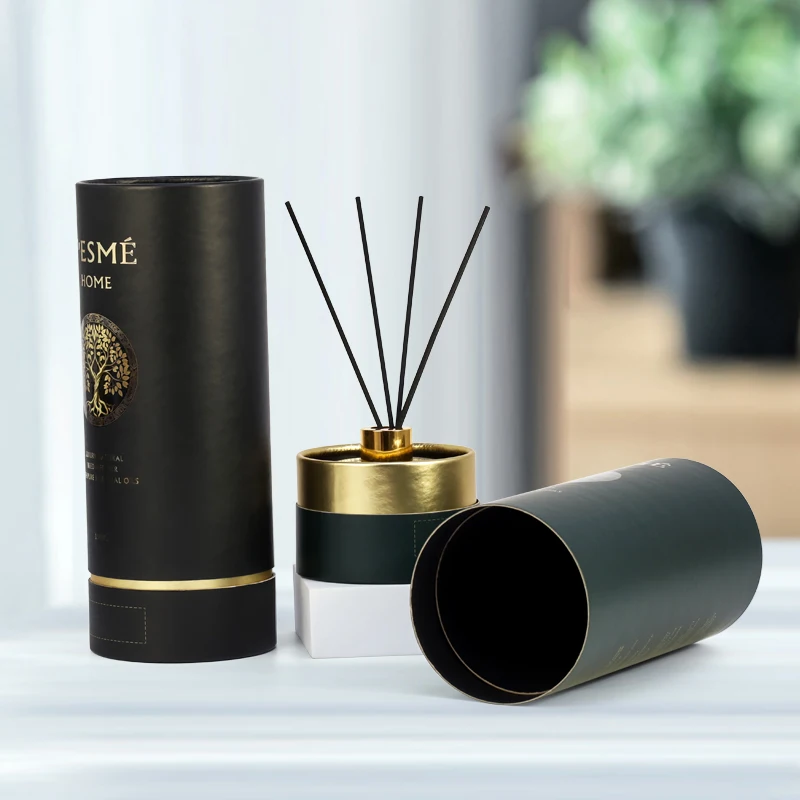 Custom hot stamping logo cardboard cylinder round paper box packaging tube for shampoo perfume face cream lotion with EVA foam