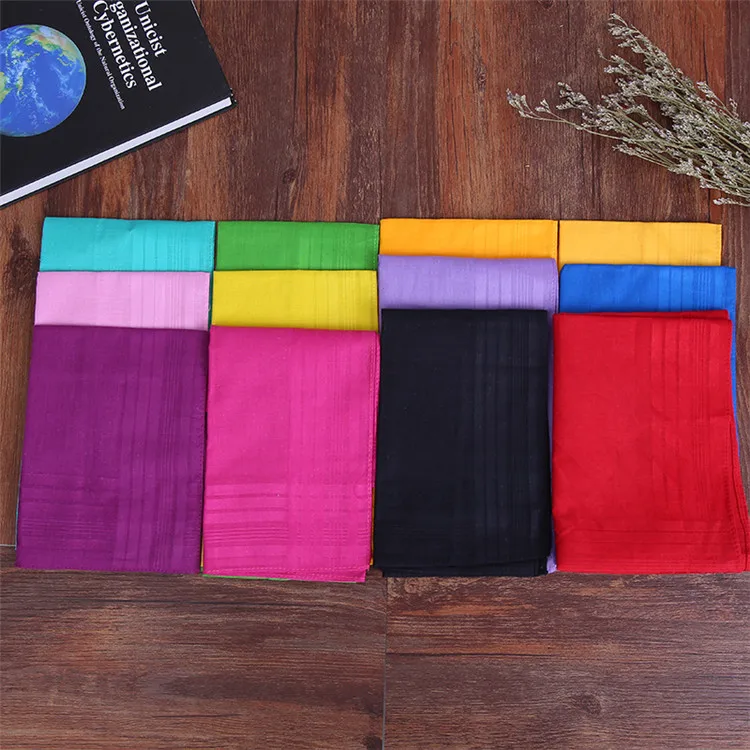 
Simple design men women plain color cotton handkerchief satin stripe handkerchief 