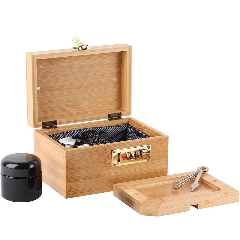 Stash Box without Combination Lock Decorative box for Home Locking Storage Bamboo Box Set without Glass Jar Tray Great Gift