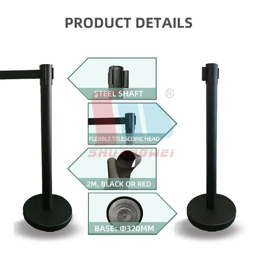 Belt Stanchion Queue Barriers Security Pole Posts Crowd Control Stanchion with 2M Retractable Belt Stanchion Set