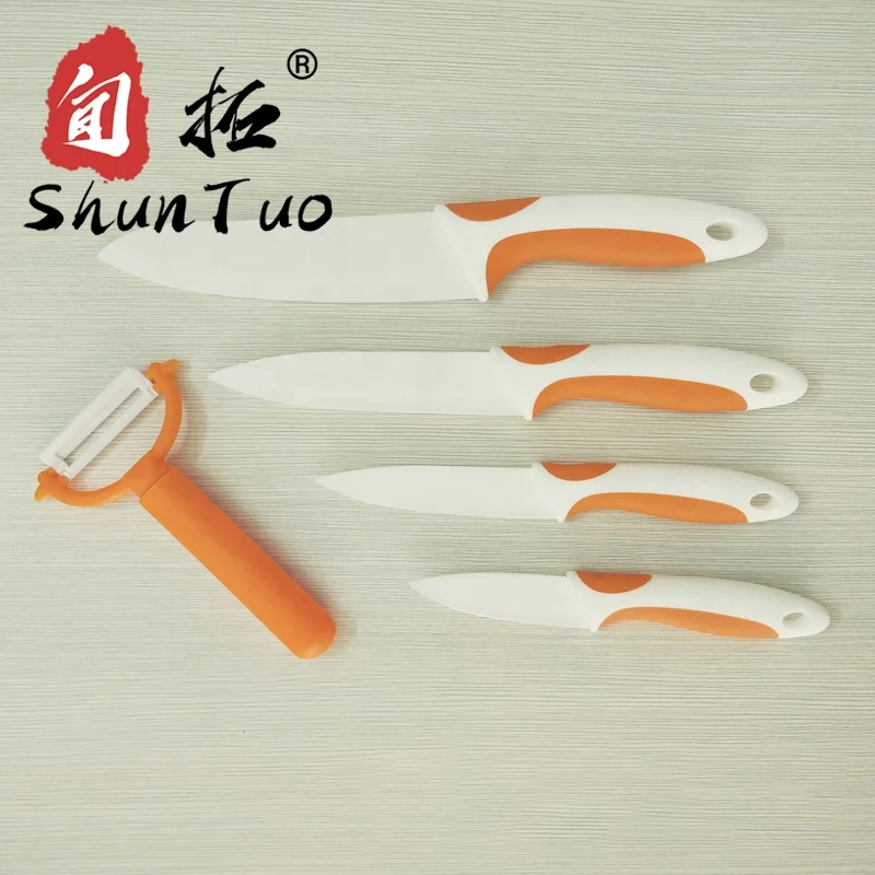SHUNTUO 5 PCS knife set kitchen double color handle peeler fruit meat zro2 ceramic knife set with sheath