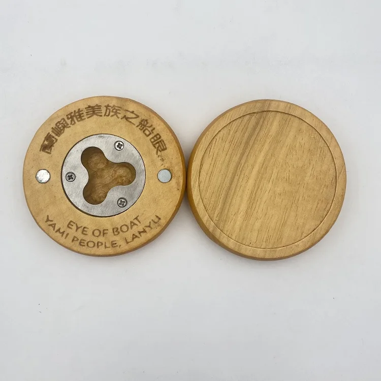 Customized or ready-made wood round-shaped beer opener with magnetic