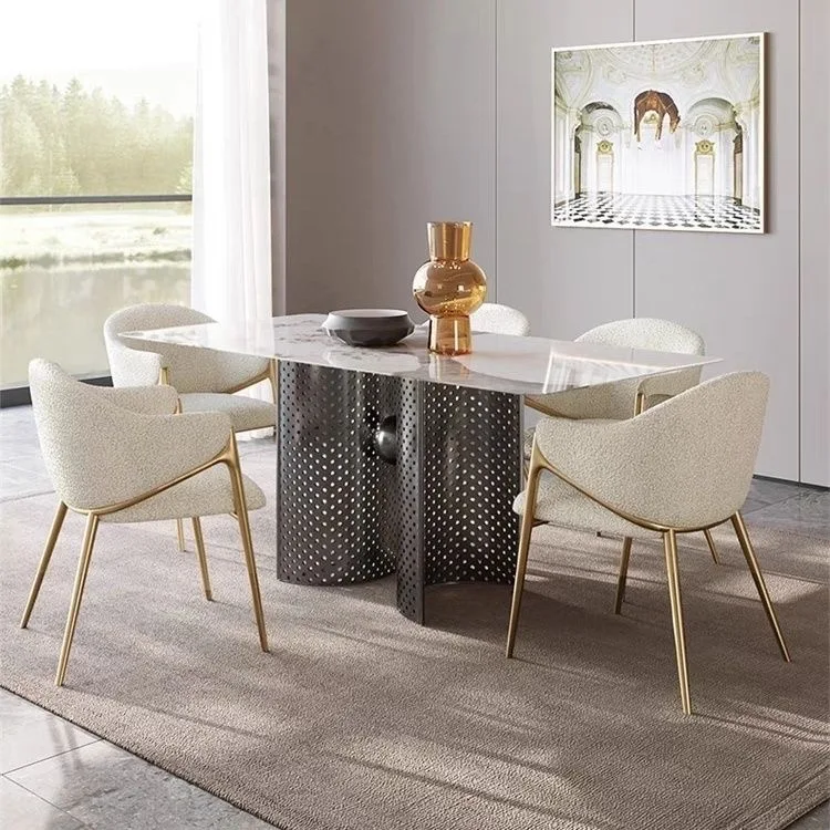 Italian light luxury dining chair home modern minimalist designer wool lamb hotel villa restaurant high-end leisure chair