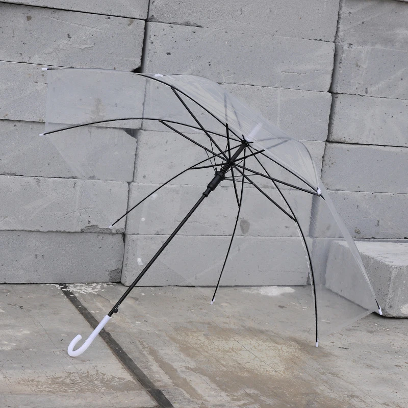 Creative Eight Bone Straight Handle Plastic Umbrella Long Handle Transparent Large Umbrellas For The Rain
