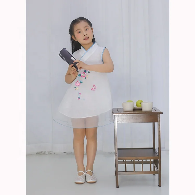 
Chinese wholesale Qipao For Girls Sleeveless Party dress embroidered lace cheongsam dress for kids prom wears 