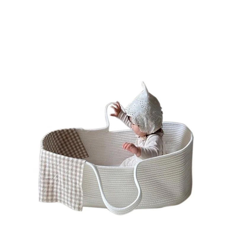 Hand Woven 100% Cotton Rope Baby Diaper Changing Basket With Thick Foam Mattress Pad Baby Changing Basket
