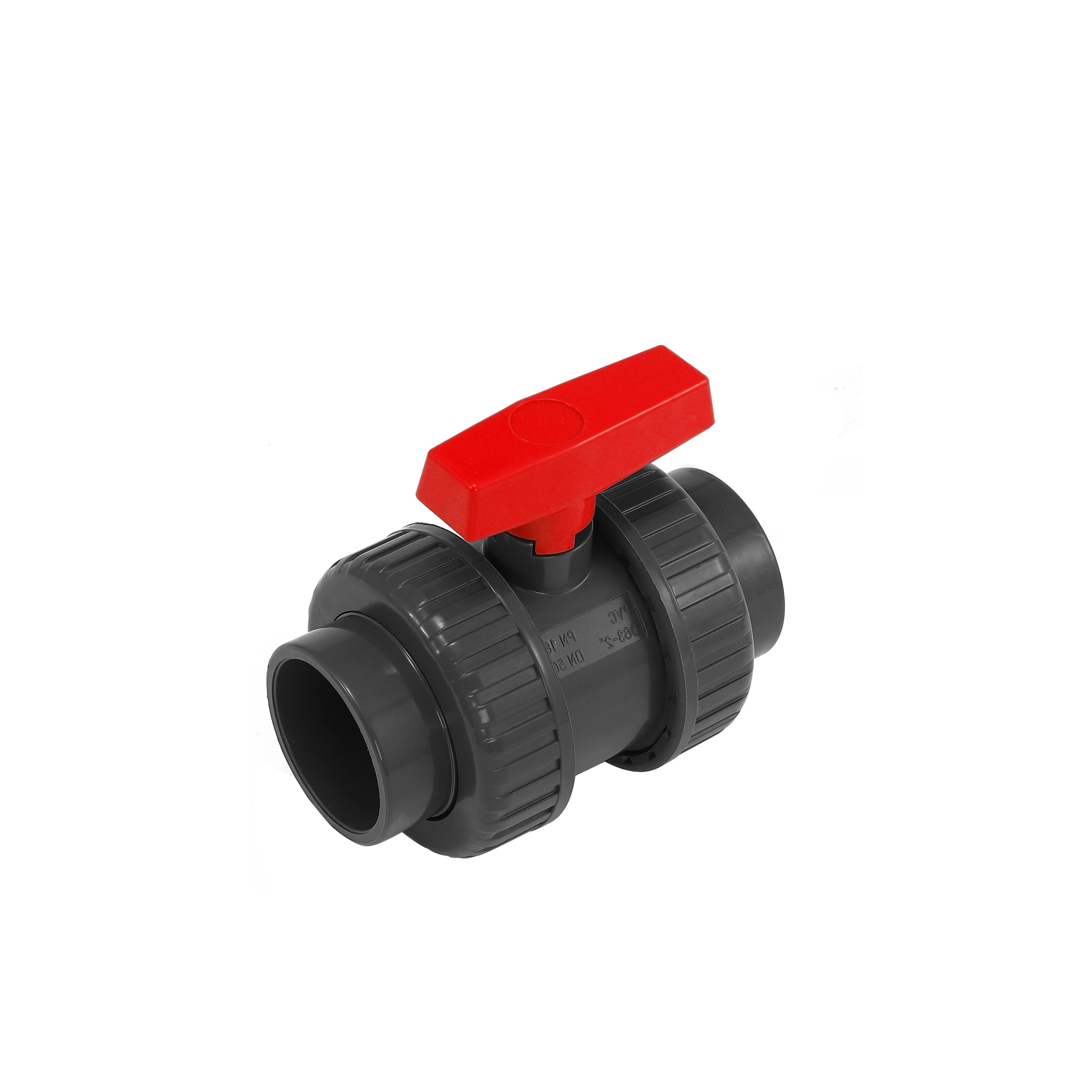 High Quality PVC Double Union Ball Valve with Red Handle Manual Control Customizable OEM for Water Application