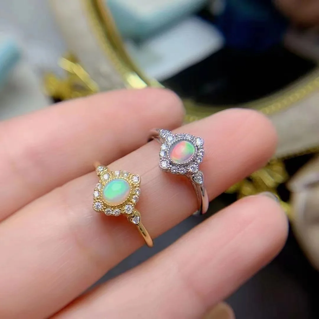 Low MOQ Simple 925 Sterling Silver 4mm*5mm Oval Cut With Natural Opal Stone Women Ring