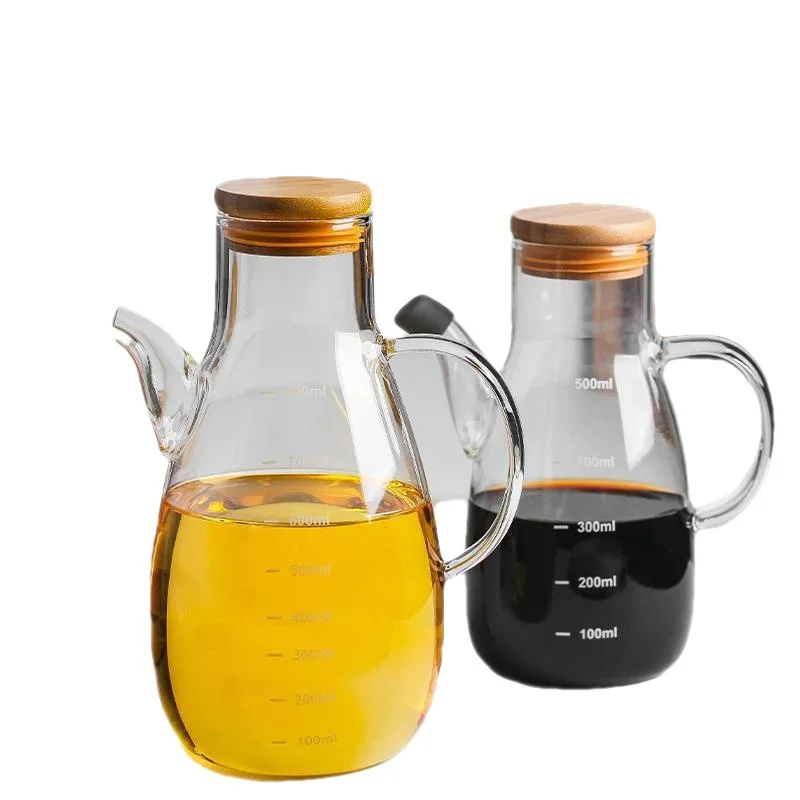 Direct wholesale transparent 500ml 800ml kitchen cooking soy sauce oil and vinegar dispenser with handle and lid