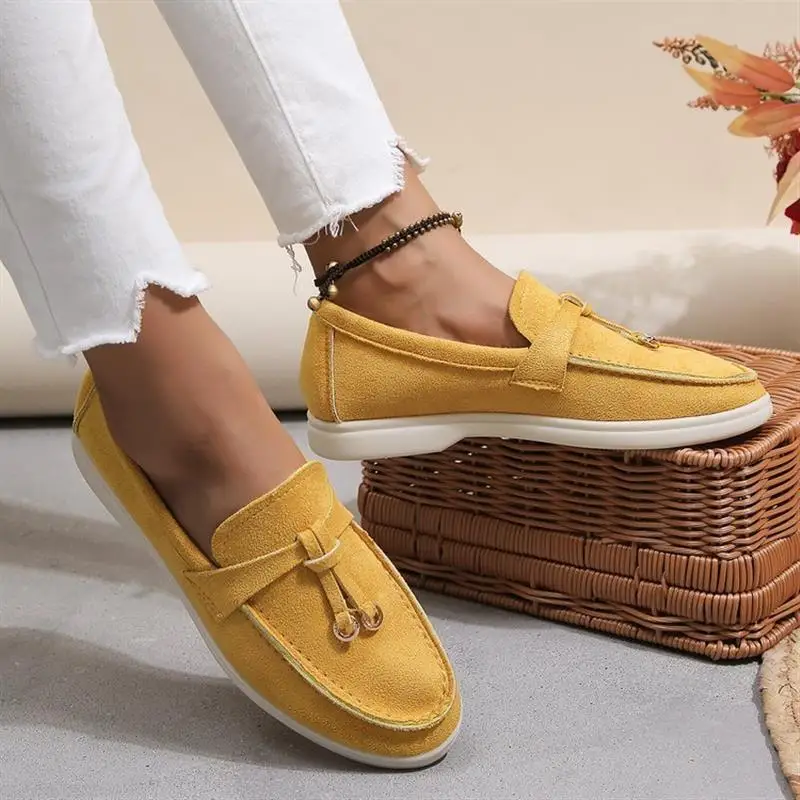 Womens Spring Working Top Quality Loafers Rubber Suede Casual Solid Ladies Slip On Comfortable Flat Shoes