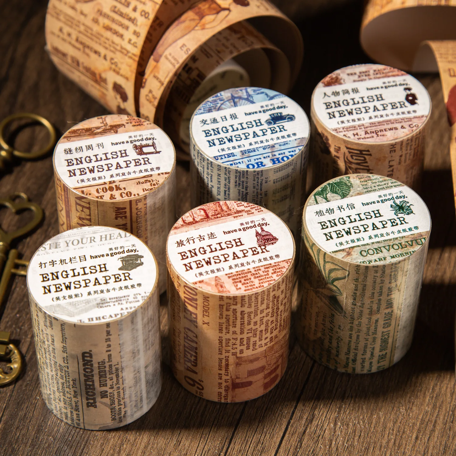STICKERS PUNK English Newspaper Vintage Washi Tape Decorative Masking Tape Nostalgic Style Decor Sticker for Craft Wrapping05177