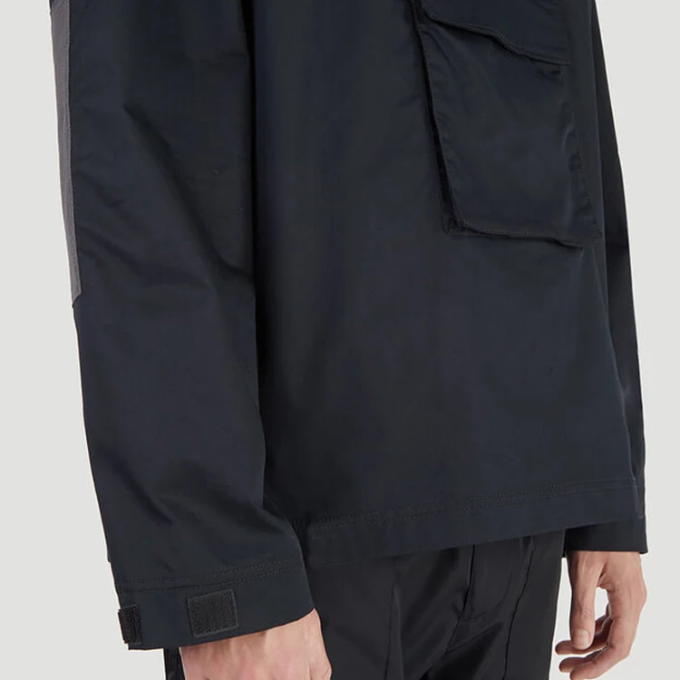 High Quality Custom 61%Cotton 39%Polyester Knitting Mens Stand Collar Anorak Pullover Jacket with Detachable Drawstring Hood