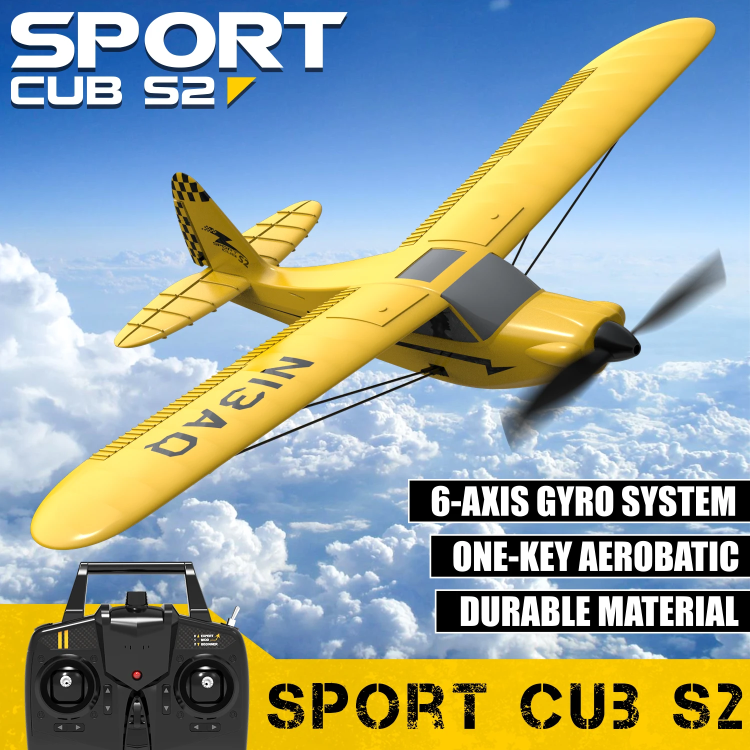 Volantex Sport Cub S2 Yellow 3-CH RC Airplane Park Flyer for Beginner with Gyro Stabilizer 761-14