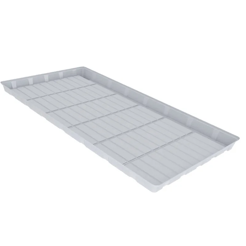 Gray and white abs plastic fodder hydro flood and drain tray for rolling bench and grow rack