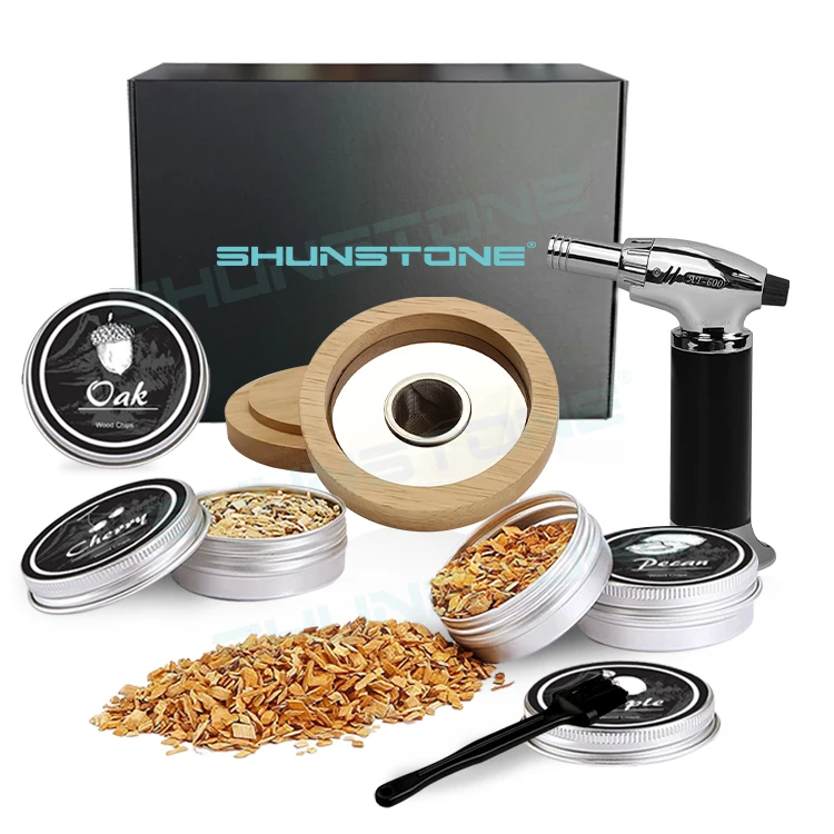 SHUNSTONE Hot Selling Old Fashion Wood Cocktail Smoker Whiskey Smoker Kit With 4 Wood Chips For Whiskey Cocktail Novelty Gifts