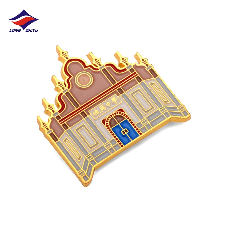 Longzhiyu personalized pin badge supplier custom rose gold enamel pins metal bridge shape lapel pins