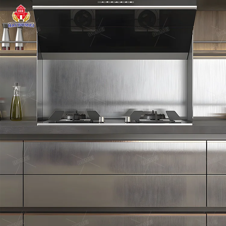 High Gloss foshan complete Set Modular stainless steel Indoor metal china habging ready made aluminum Kitchen Cabinets with sink